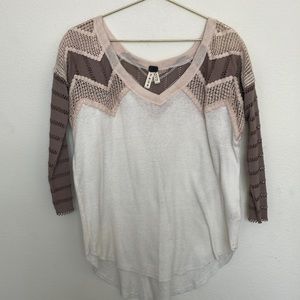 Free People waffle 3/4 sleeve top